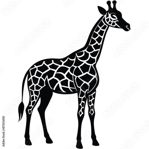 Giraffe silhouette with pattern Stock Photo, vector black color silhouette