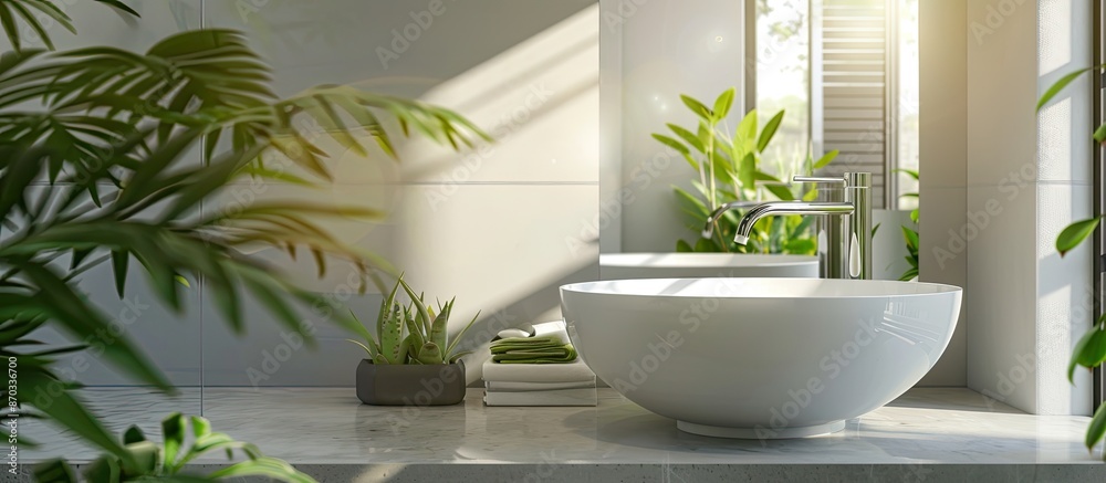 Indoor modern water sink with mirror reflection in the restroom. with copy space image. Place for adding text or design Indoor modern water sink with mirror reflection in the restroom. with copy space image. Place for adding text or design