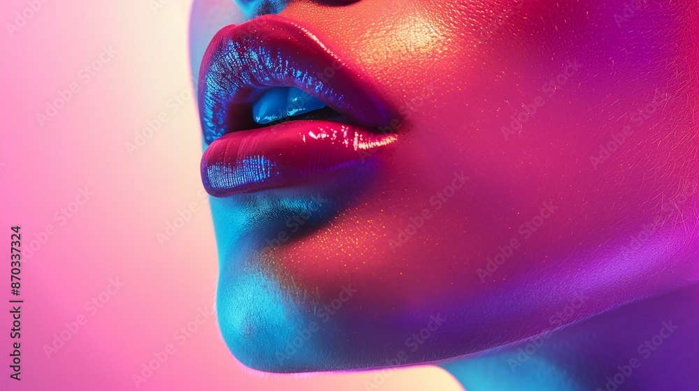 Fototapeta premium Close-Up of Neon Lips in Vibrant Colors - Glamorous Beauty Illustration