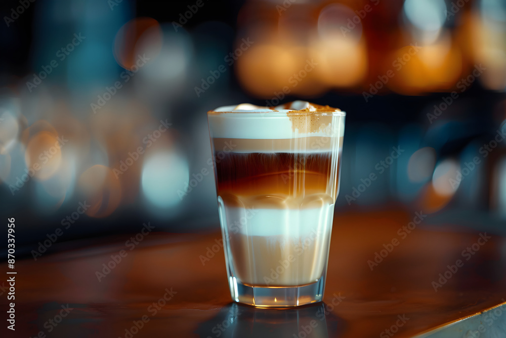 A macchiato with layers of milk and espresso A macchiato with layers of milk and espresso