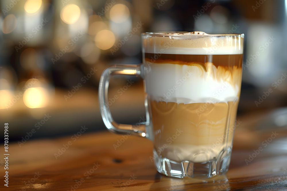 A macchiato with layers of milk and espresso A macchiato with layers of milk and espresso