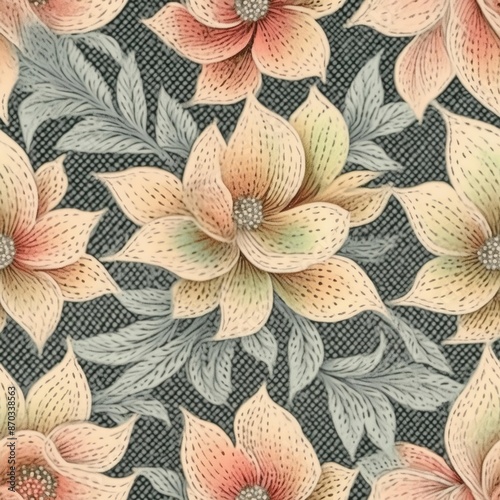 seamless repeat pattern; the texture of the fabric, knitted with Flowers and leaf