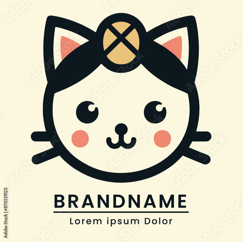 Elegant cat logo with a regal headpiece exuding sophistication and grace for gold brand
