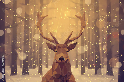 a low poly deer in a snowy forest © Constantin
