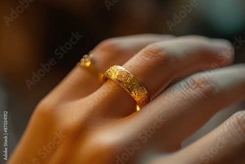a hand with a gold ring on it