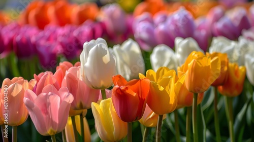 Tulips in every color imaginable fill the flowerbeds, their elegant shapes and hues heralding the arrival of spring. photo