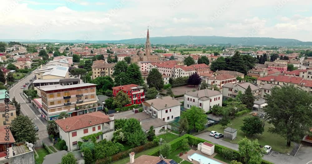 Exploring Cornuda from Above: Aerial Cityscape View of Architectural Houses in Urban Landscape. High quality 4k footage Exploring Cornuda from Above: Aerial Cityscape View of Architectural Houses in Urban Landscape. High quality 4k footage