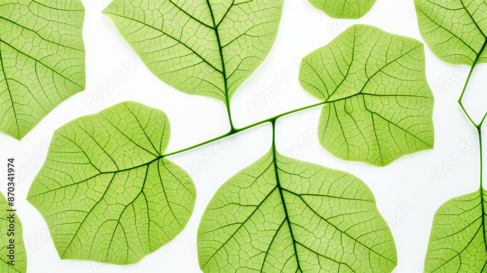 Detailed close up of translucent green leaves against a light backdrop showcasing delicate veins and natural structure. Detailed close up of translucent green leaves against a light backdrop showcasing delicate veins and natural structure.