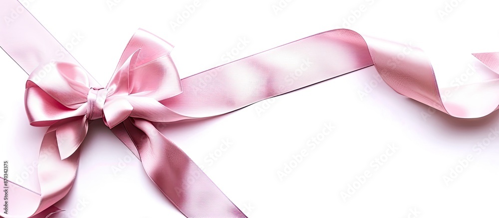 Horizontal pink satin gift ribbons and bow on a white background with copy space image. Horizontal pink satin gift ribbons and bow on a white background with copy space image.