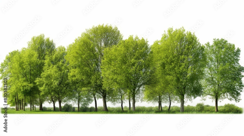 Obraz premium Enchanting image of lush green trees set against a serene white backdrop.