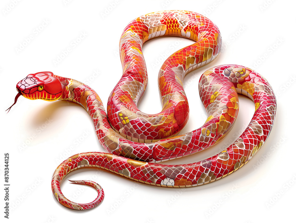 Fototapeta premium 2025 Chinese New Year, Year of the Snake. Gold and red snake 3d. Lunar new year theme, white background.