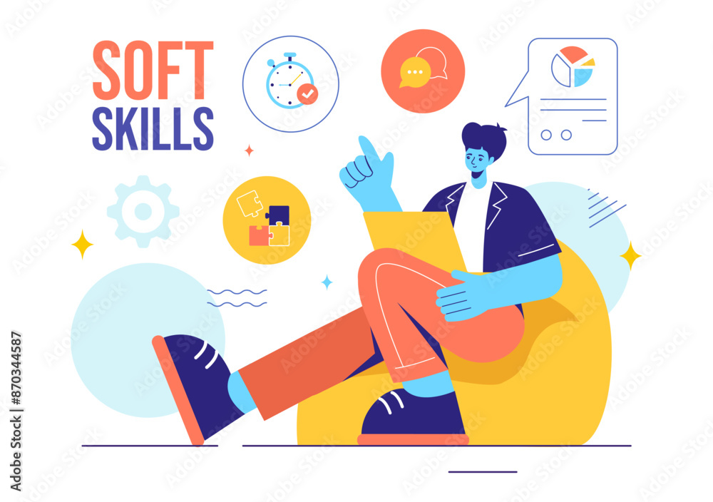 Vector Illustration of Office Workers Demonstrating Soft Skills of Empathy, Communication, Idea Development, Skill, and Education in a Flat Background Vector Illustration of Office Workers Demonstrating Soft Skills of Empathy, Communication, Idea Development, Skill, and Education in a Flat Background