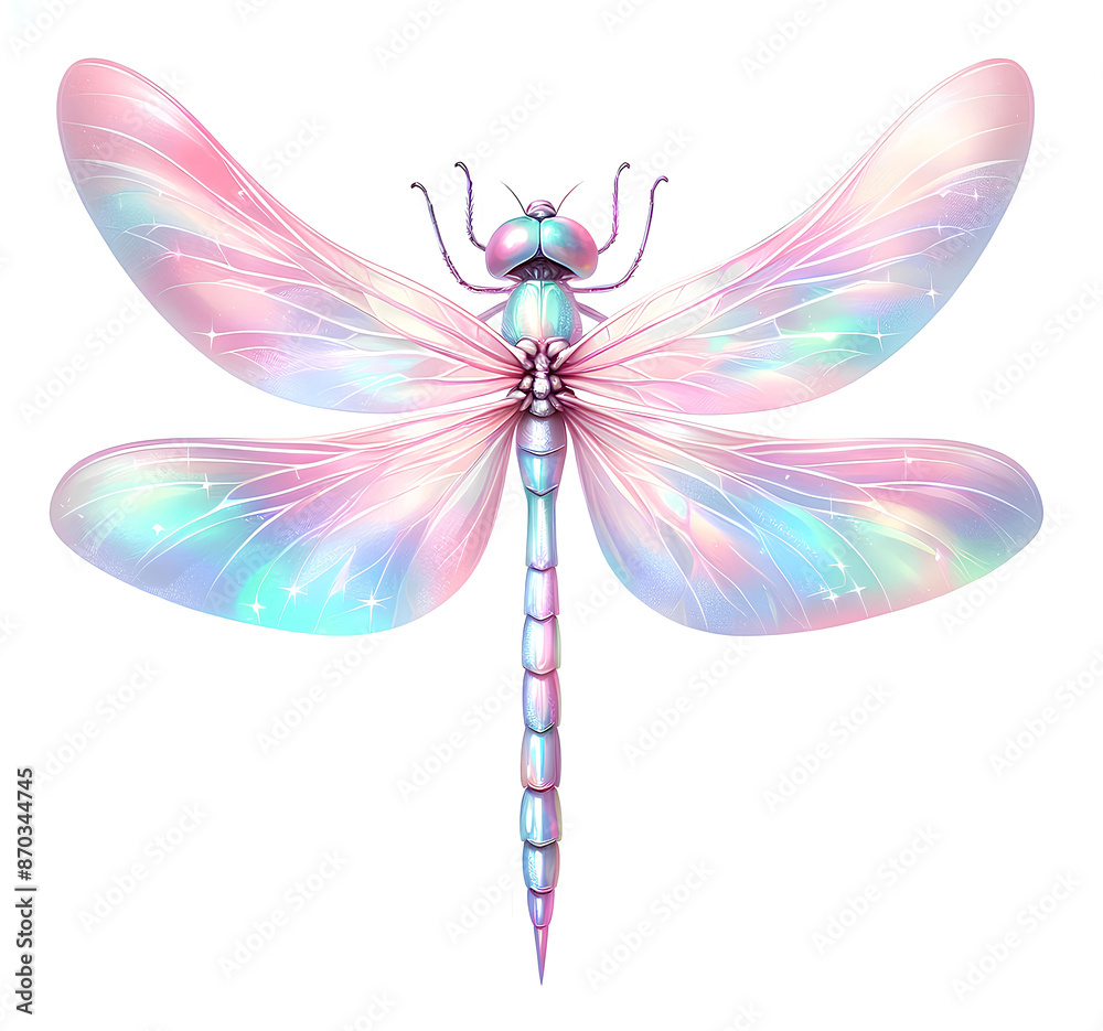 Fototapeta premium Watercolor illustration of a pastel dragonfly on a white background