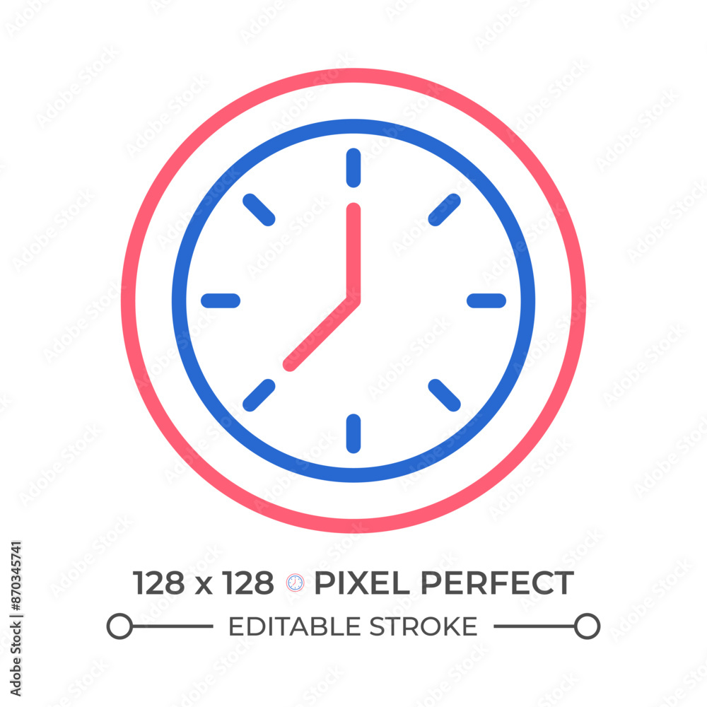 Clock face two color line icon. Displaying time. Showing hours and minutes. Timekeeping tool. bicolor outline symbol. Duotone linear pictogram. Isolated illustration. Editable stroke Clock face two color line icon. Displaying time. Showing hours and minutes. Timekeeping tool. bicolor outline symbol. Duotone linear pictogram. Isolated illustration. Editable stroke