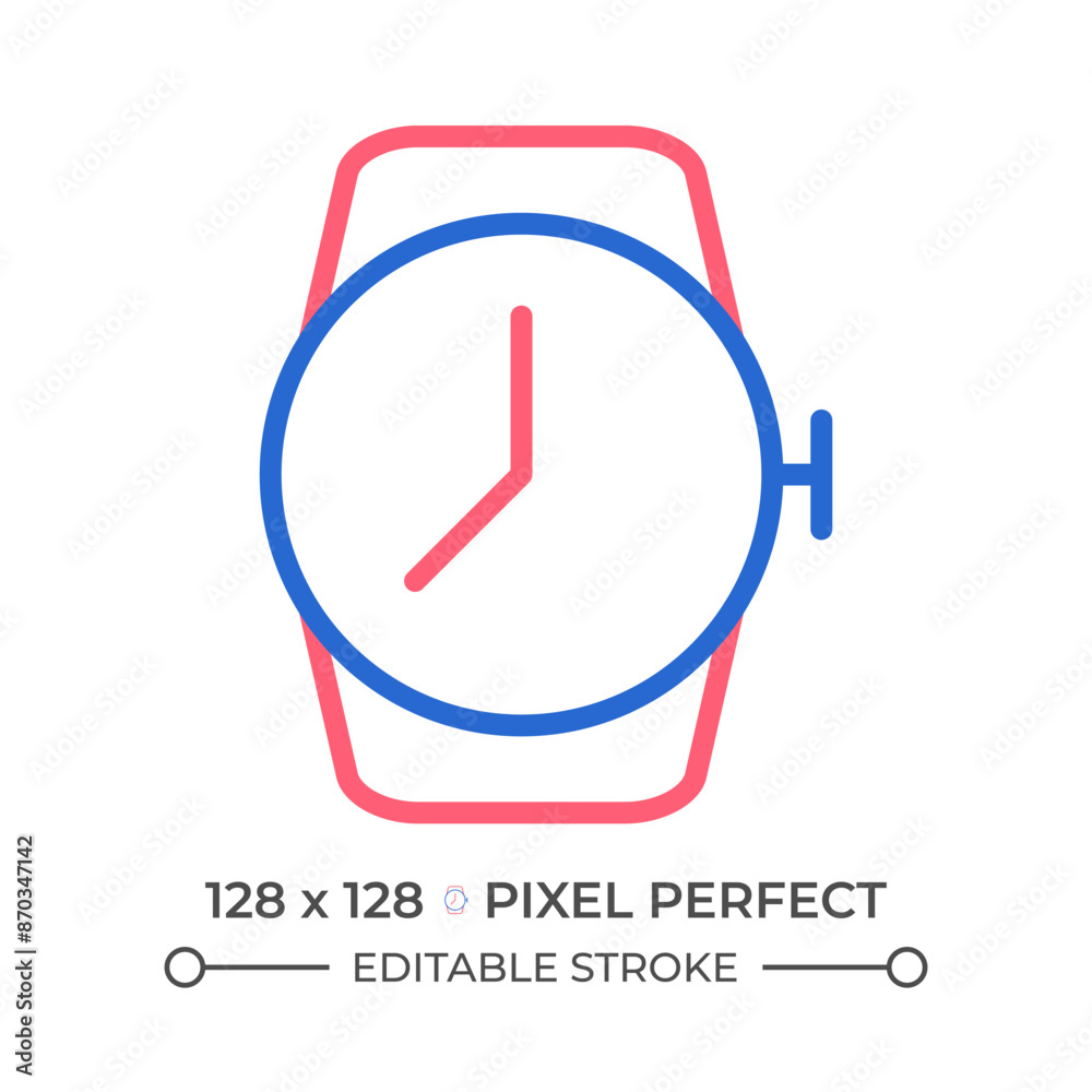 Wrist watch two color line icon. Modern watchmaking hobby. Fashionable accessory for men, women bicolor outline symbol. Duotone linear pictogram. Isolated illustration. Editable stroke Wrist watch two color line icon. Modern watchmaking hobby. Fashionable accessory for men, women bicolor outline symbol. Duotone linear pictogram. Isolated illustration. Editable stroke