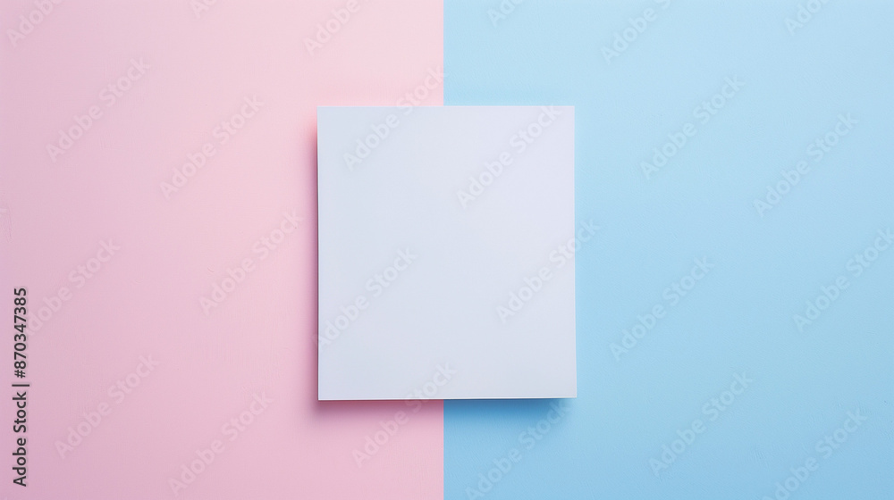 Blank white sheet on pink and turquoise background Blank white sheet on pink and turquoise background