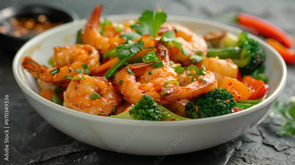 A simple and satisfying seafood stirfry featuring crisp vegetables and chunks of wildcaught prawns all tossed together in a savory garlic sauce. A simple and satisfying seafood stirfry featuring crisp vegetables and chunks of wildcaught prawns all tossed together in a savory garlic sauce.