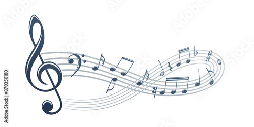 The stylized symbol with music notes.