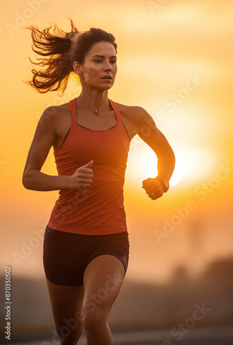 silhouette of a woman running on sunset