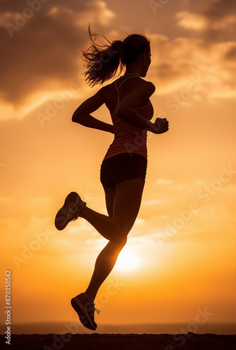 silhouette of a woman running on sunset