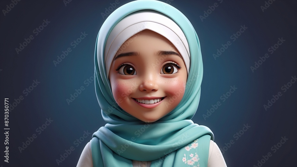 Little girl wearing hijab, little girl wearing hijab smiling, girl wearing hijab, hijab, girl, Muslimah, cute, happy, 3d