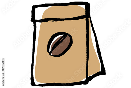 筆タッチのコーヒー豆袋のイラスト