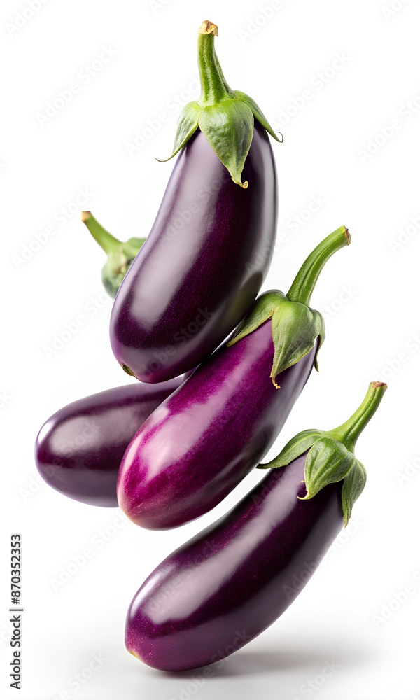 Eggplants on isolate white background, clipping path, Selective focus Eggplants on isolate white background, clipping path, Selective focus