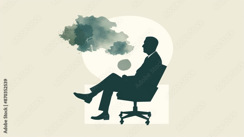 Silhouette of Professional Man in Office Chair with Cloud Above his Head Silhouette of Professional Man in Office Chair with Cloud Above his Head