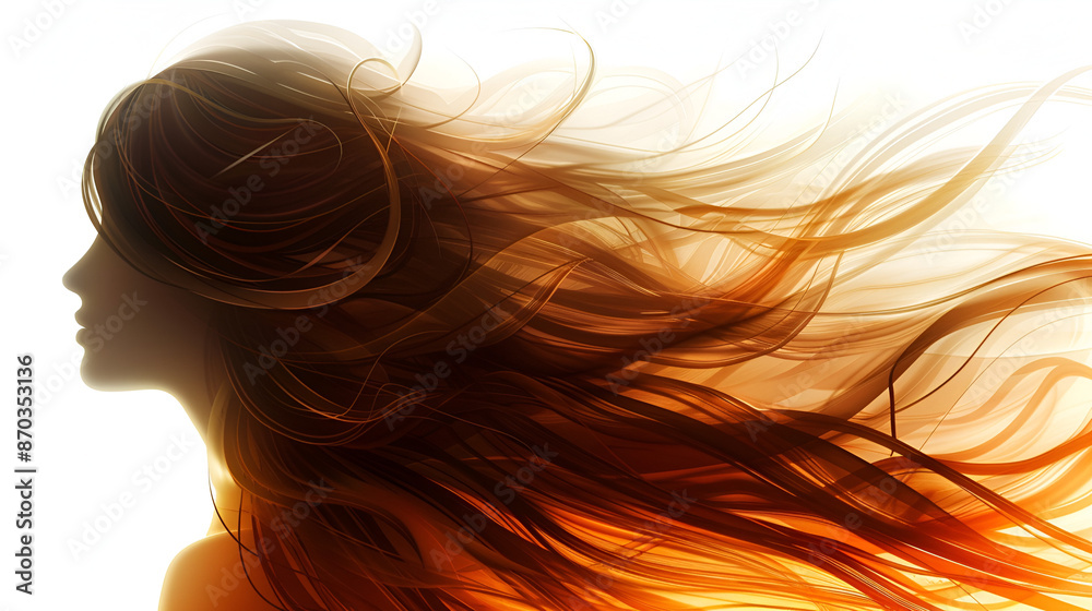 A stylized representation of a female figure with long, flowing brown hair. The hair cascades down, with some strands gracefully sweeping to the side A stylized representation of a female figure with long, flowing brown hair. The hair cascades down, with some strands gracefully sweeping to the side