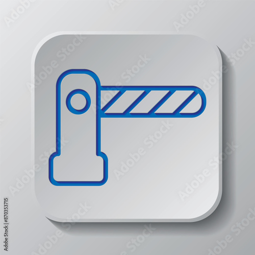 Barrier simple icon vector. Flat design. Paper cut design. Cutted blue symbol with shadow. Gray badge button, gray background