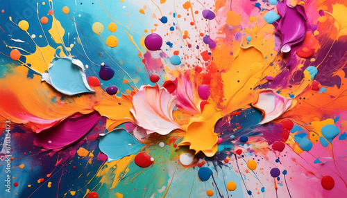 Abstract watercolor background with colorful splashes and hints of floral patterns
