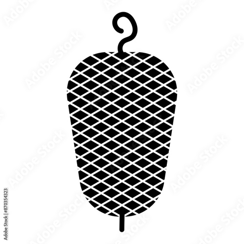 Icon depicting the logo of the most popular Turkish street food, doner kebab, meat on a skewer on a black background	