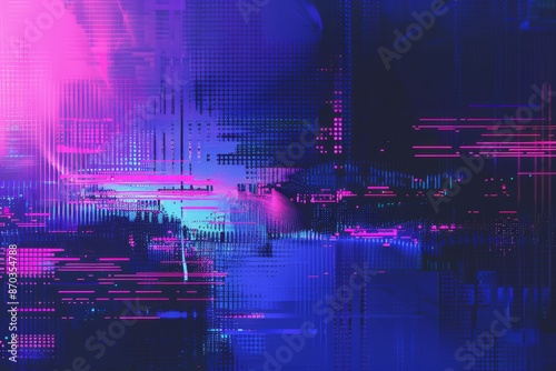 Stylish and futuristic digital glitch blue, mint, pink background. 80's rave 80's 90's cyberpunk aesthetic techno neon colors. Retro webpunk design. photo