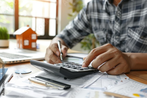 Calculator used by a businessman accountant to calculate a bugget