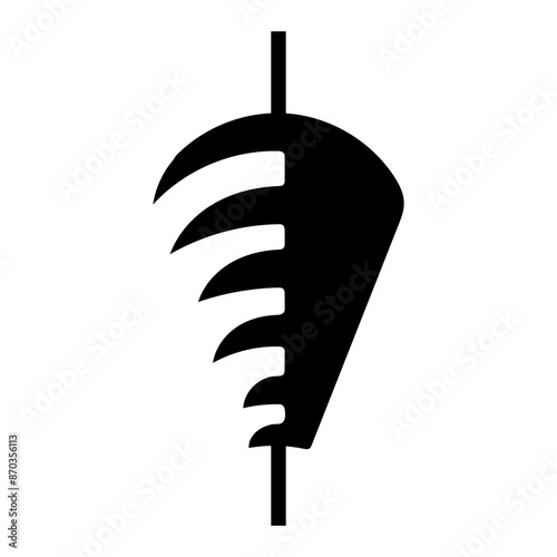 Icon depicting the logo of the most popular Turkish street food, doner kebab, meat on a skewer on a black background	
