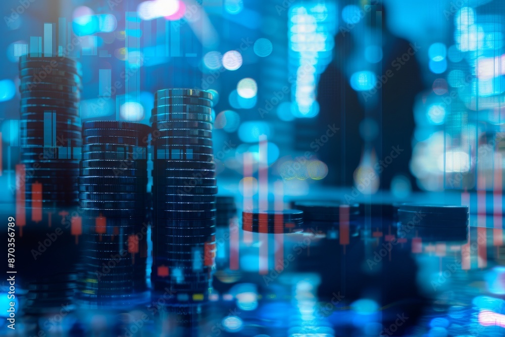 Stock market trade indicator financial for investment strategy - rows of coins. Stock market trade indicator financial for investment strategy - rows of coins.