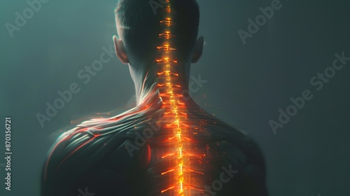 a man's back and neck with a highlighted red and yellow line in the upper part of the body