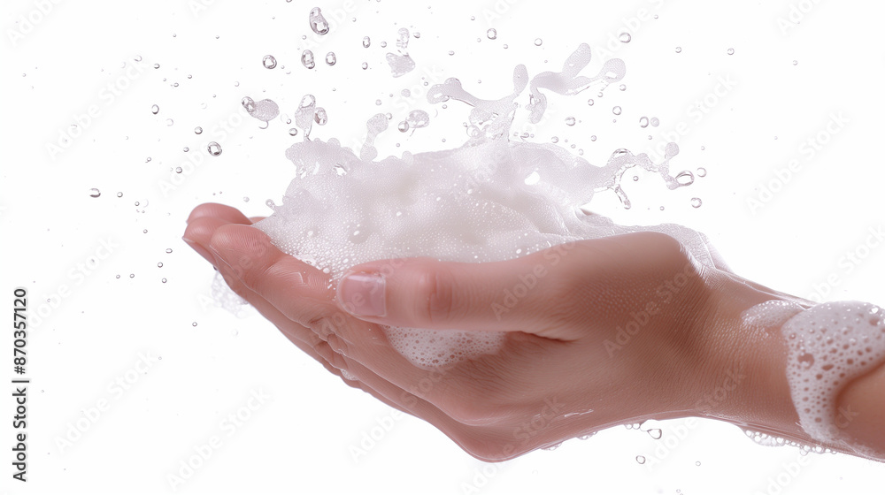 soap foam on hand isolated on white background soap foam on hand isolated on white background