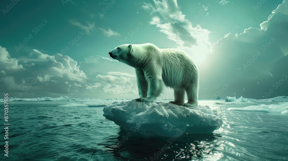 Polar bear on a small ice floe, symbolizing habitat loss due to global warming Polar bear on a small ice floe, symbolizing habitat loss due to global warming