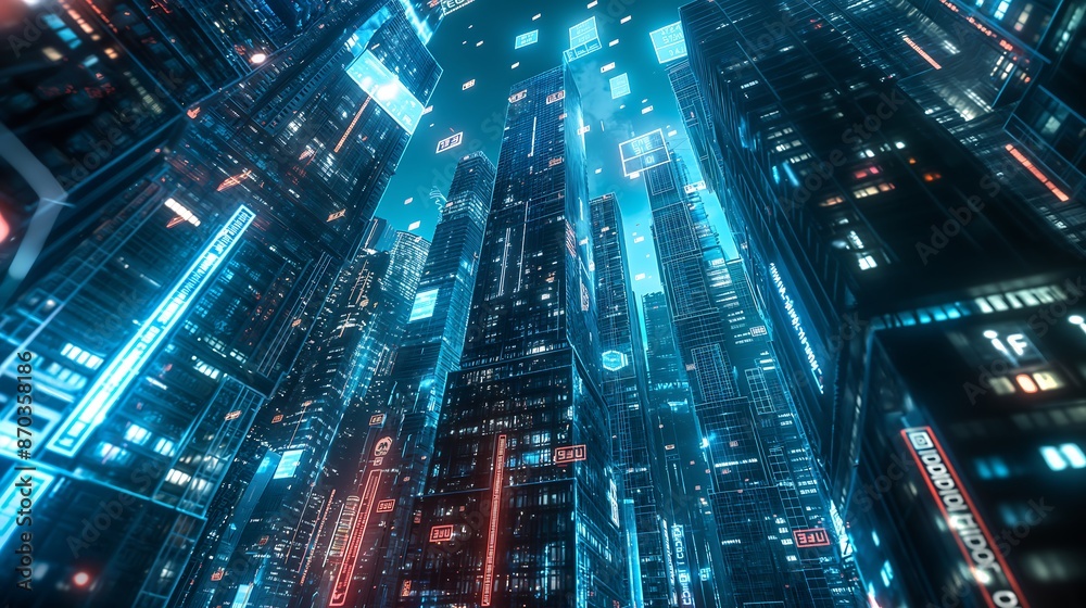 AR Glasses Users in Futuristic Cityscape with Holographic Ads and Virtual Info Displays AR Glasses Users in Futuristic Cityscape with Holographic Ads and Virtual Info Displays