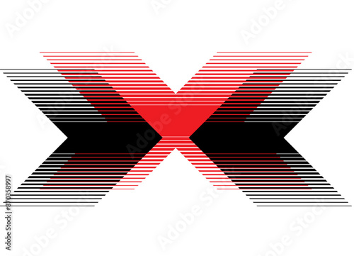 Vector red black pattern in the form of letter X. striped design element. Modern vector background. For a sports car, sports clothes, interior, toys