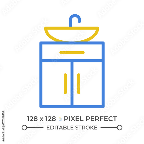 Vanity two color line icon. Bathroom organization. Modern home arrangement. Online furniture shopping bicolor outline symbol. Duotone linear pictogram. Isolated illustration. Editable stroke