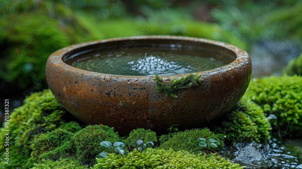 Tranquil Stone Basin in a Lush Green Garden Tranquil Stone Basin in a Lush Green Garden
