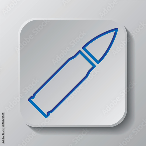 Bullet simple icon. Flat design. Paper cut design. Cutted blue symbol with shadow. Gray badge button, gray background