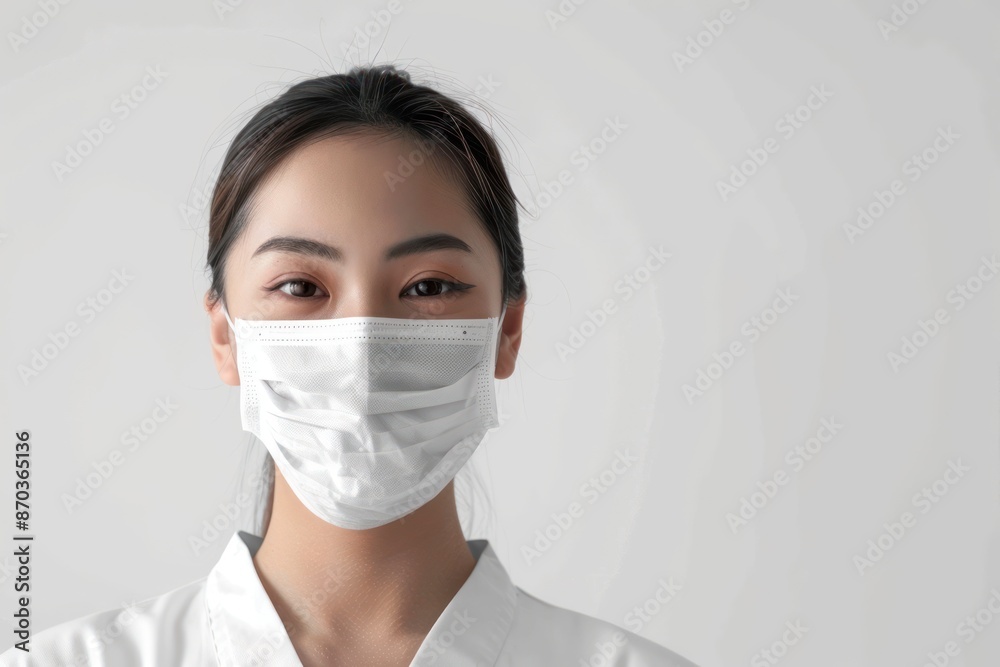 Nurse with a medical mask, professional and composed, Portrait half-body, hyper-realistic, high detail, photorealistic, white background, Key Light, fill light, back light Nurse with a medical mask, professional and composed, Portrait half-body, hyper-realistic, high detail, photorealistic, white background, Key Light, fill light, back light
