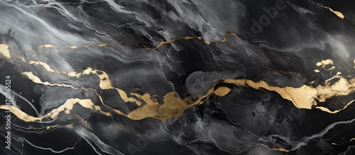 Panel kuchenny z motywem Luxurious black marble background with gold and white patterns and a dark gray Pietra Italian marble texture, suitable for copy space images.