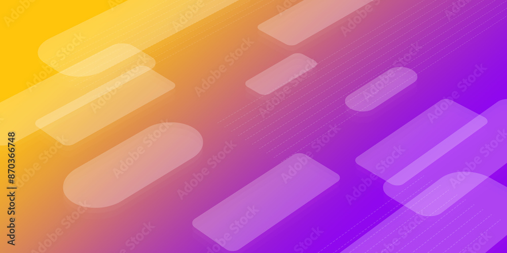 Abstract background has stylish dotted lines and bright colors. Orange and purple backdrop with geometric shapes.
