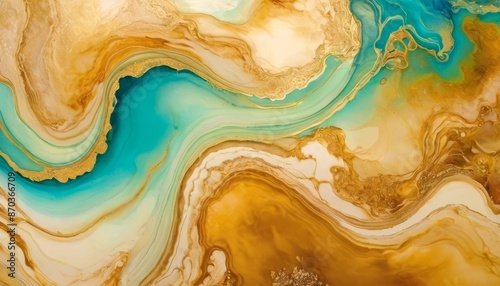 Abstract gold marble background, ocean liquid ink, paint texture, modern art concept, watercolor pattern. ai