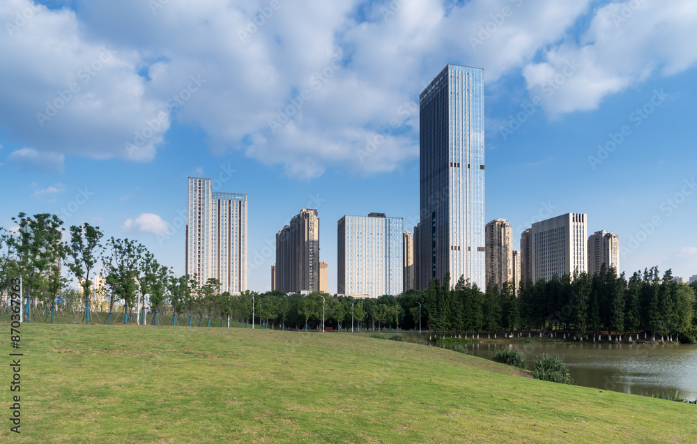 city park with modern building background in shanghai city park with modern building background in shanghai