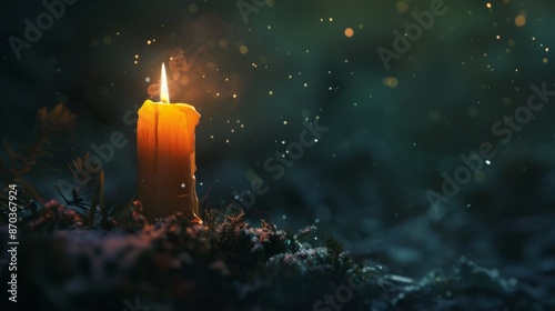 A lone candle flickers in the dark, its tiny flame offering a beacon of light and hope.